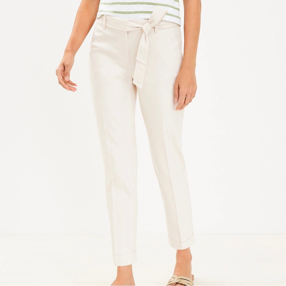 NWT LOFT Cream Tie Waist Slim Pants